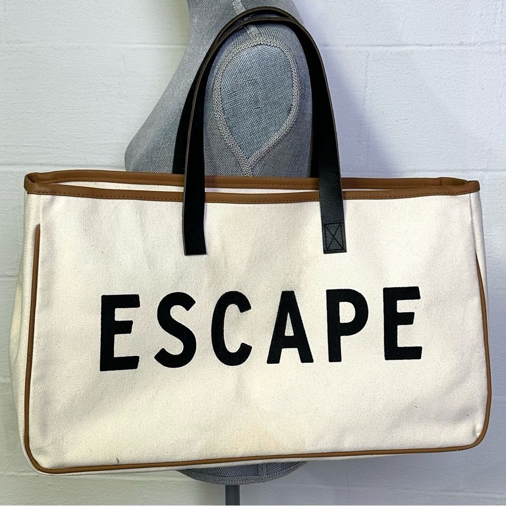 Escape Large Canvas Graphic Tote Women’s Travel Beach Pool Bag Casual Neutral